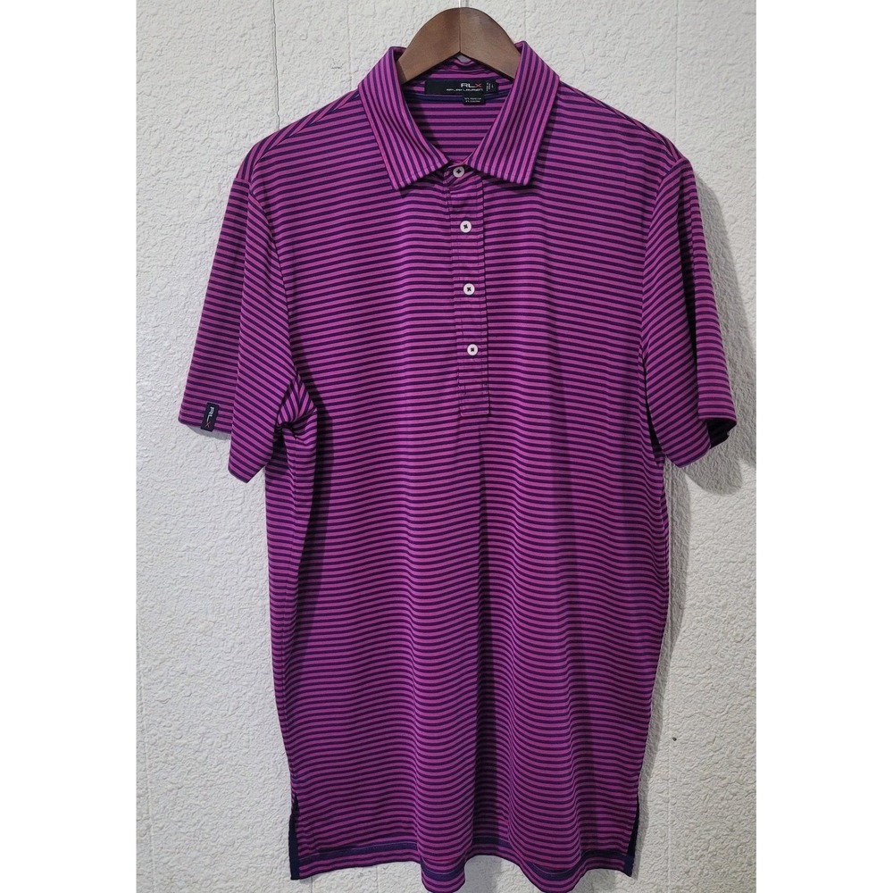 Ralph Lauren RLX Shirt, Mens, L, Blue Pink Striped Stretch, Preppy, Golf, Causal